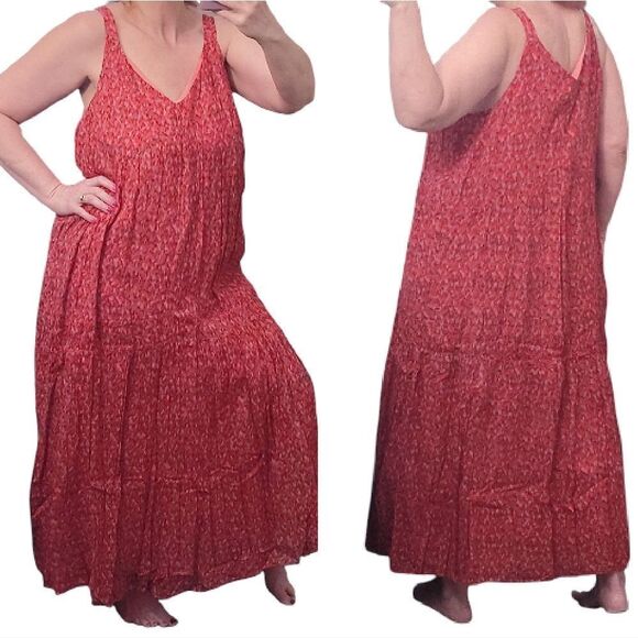 JOIE Tea Rose Red Floral Sleeveless Tiered Cotton Maxi Dress Large NWT - Picture 10 of 16